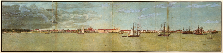 Prospecto da Cidade de Santa Maria de Belém do Grão Pará, 20 de maio de 1784. Desenho de Joaquim José Codina. Fonte: Viagem Philosophica de Alexandre Rodrigues Ferreira. Ca. 1792. / Reprodução da Biblioteca Digital do Forum Landi