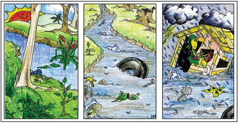Tirinha sobre equilíbrio ambiental feita por aluno que participou do projeto reproduzida do artigo em HCS-Manguinhos